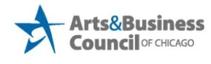 Arts and business council of chicago in black text with a blue star