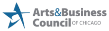 Logo for the Arts & Business Council of Chicago featuring a blue abstract star and grey and blue text on a transparent background.