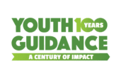 Logo with green gradient text reads "Youth Guidance 100 Years" and "A Century of Impact" on a ribbon banner below.