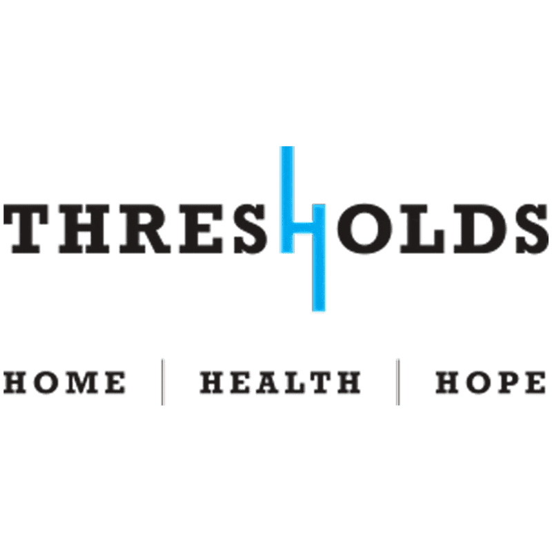 Thresholds logo with a stylized blue "H" and the words "Home | Health | Hope" beneath.